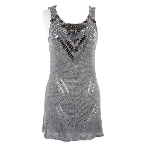 Vertigo Sz S Gray Beaded Sequin Open Knit Sleeveless Acrylic Nylon Top