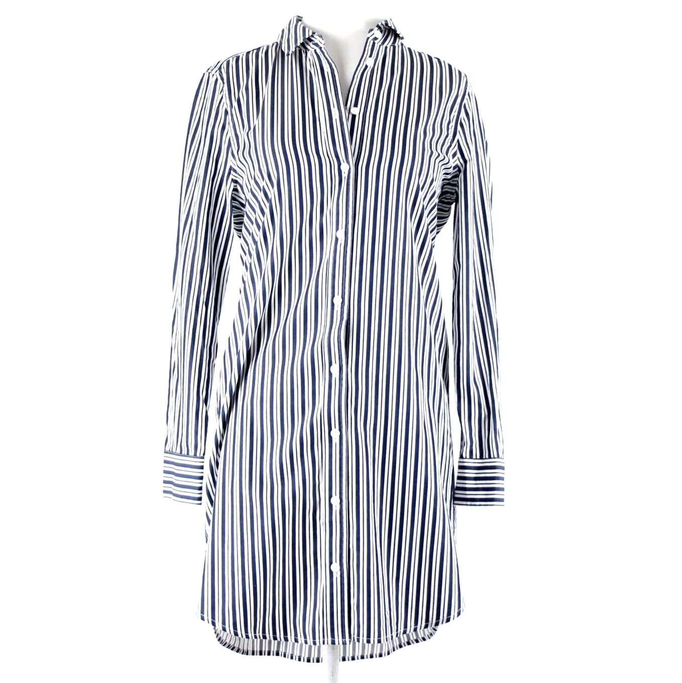 Equipment Sz XS Navy Blue White Striped Collared Cotton? Shirt Tunic Dress