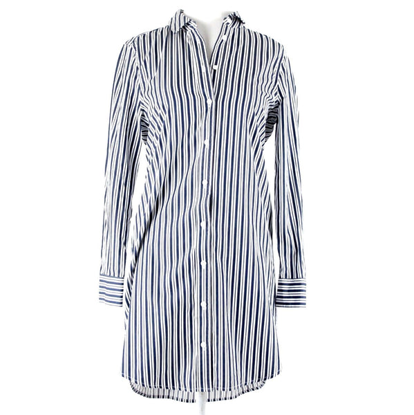 Equipment Sz XS Navy Blue White Striped Collared Cotton? Shirt Tunic Dress