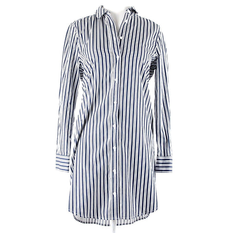 Equipment Sz XS Navy Blue White Striped Collared Cotton? Shirt Tunic Dress