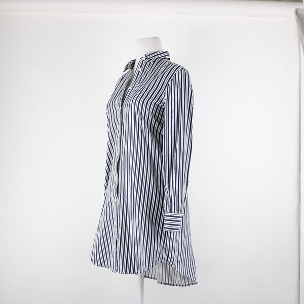 Equipment Sz XS Navy Blue White Striped Collared Cotton? Shirt Tunic Dress