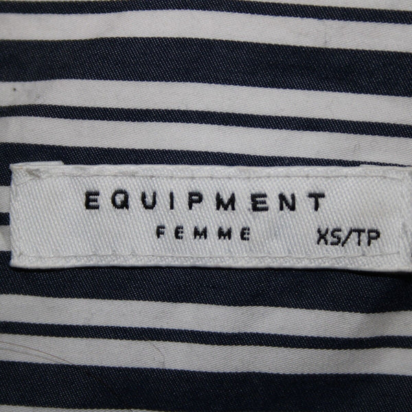 Equipment Sz XS Navy Blue White Striped Collared Cotton? Shirt Tunic Dress