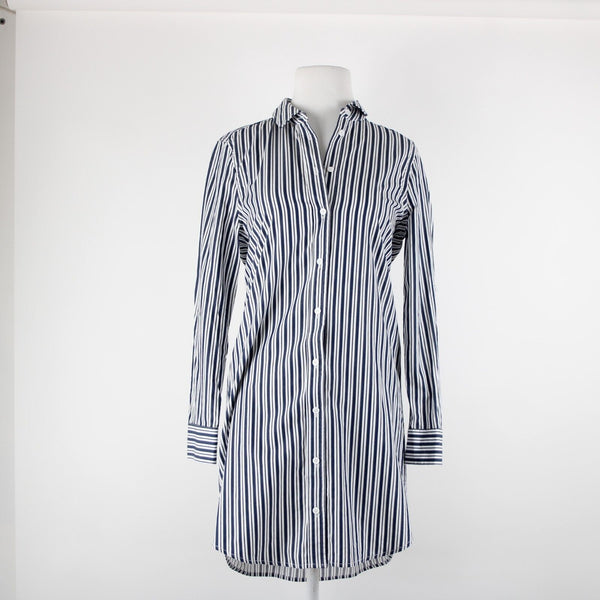 Equipment Sz XS Navy Blue White Striped Collared Cotton? Shirt Tunic Dress