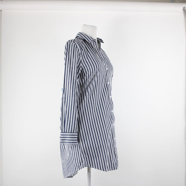 Equipment Sz XS Navy Blue White Striped Collared Cotton? Shirt Tunic Dress