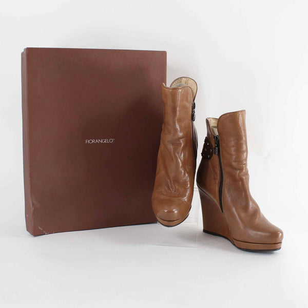 Fiorangelo NEW $436 Sz 38 Brown Winter 100% Leather Wedge 4" Boot