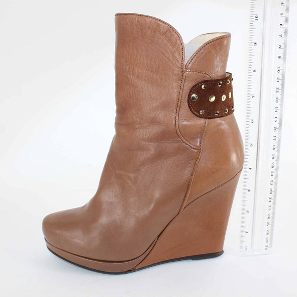 Fiorangelo NEW $436 Sz 38 Brown Winter 100% Leather Wedge 4" Boot
