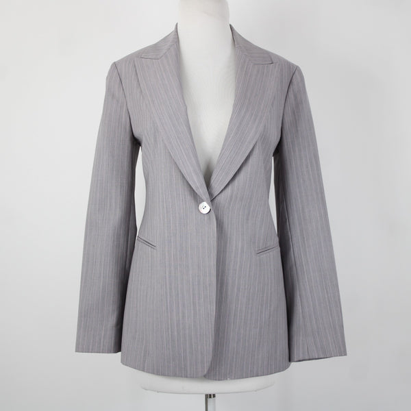 Lafayette 148 Sz 4 Gray Pink Collared Faux Pockets Lined 100% Wool Jacket