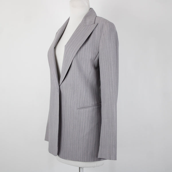 Lafayette 148 Sz 4 Gray Pink Collared Faux Pockets Lined 100% Wool Jacket