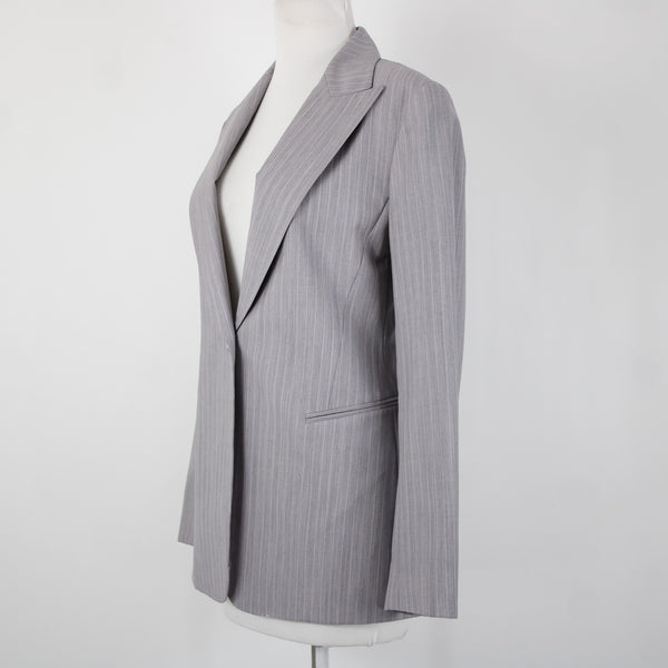 Lafayette 148 Sz 4 Gray Pink Collared Faux Pockets Lined 100% Wool Jacket