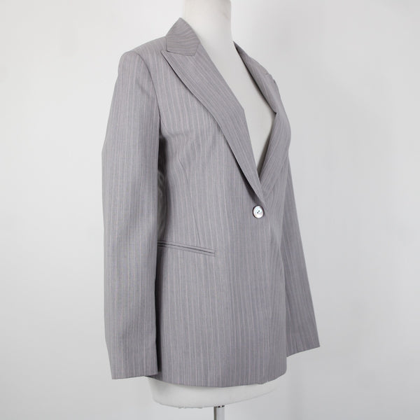 Lafayette 148 Sz 4 Gray Pink Collared Faux Pockets Lined 100% Wool Jacket