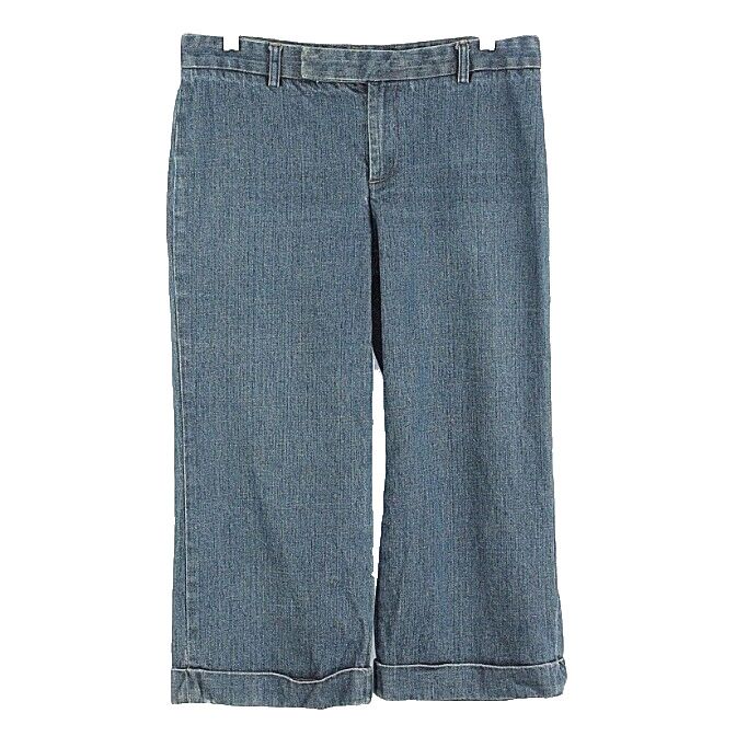 Gap Jeans Sz 8 x 21.5 Indigo over Tan Denim Cuffed 100% Cotton Capri Pant