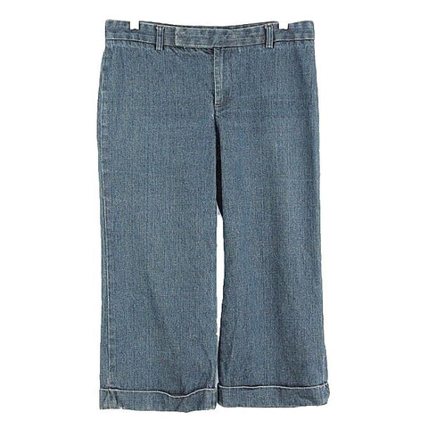 Gap Jeans Sz 8 x 21.5 Indigo over Tan Denim Cuffed 100% Cotton Capri Pant