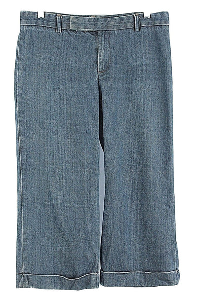 Gap Jeans Sz 8 x 21.5 Indigo over Tan Denim Cuffed 100% Cotton Capri Pant