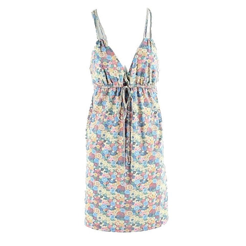 Quiksilver M Blue Yellow Pink Multi Polyester Rayon Elastane Festival Dress