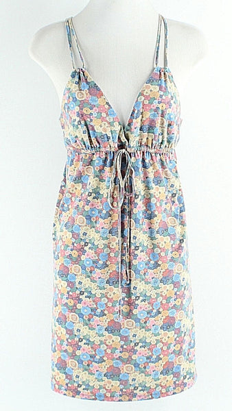 Quiksilver M Blue Yellow Pink Multi Polyester Rayon Elastane Festival Dress