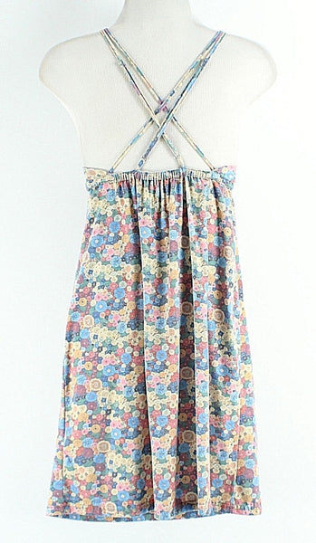 Quiksilver M Blue Yellow Pink Multi Polyester Rayon Elastane Festival Dress