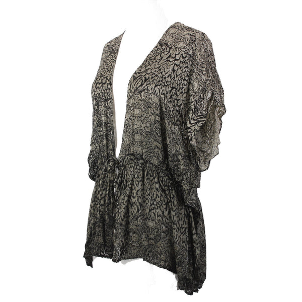 Chicos Wrap Sz M Brown Black Drawstring Closure Rayon Silk Nylon Wrap