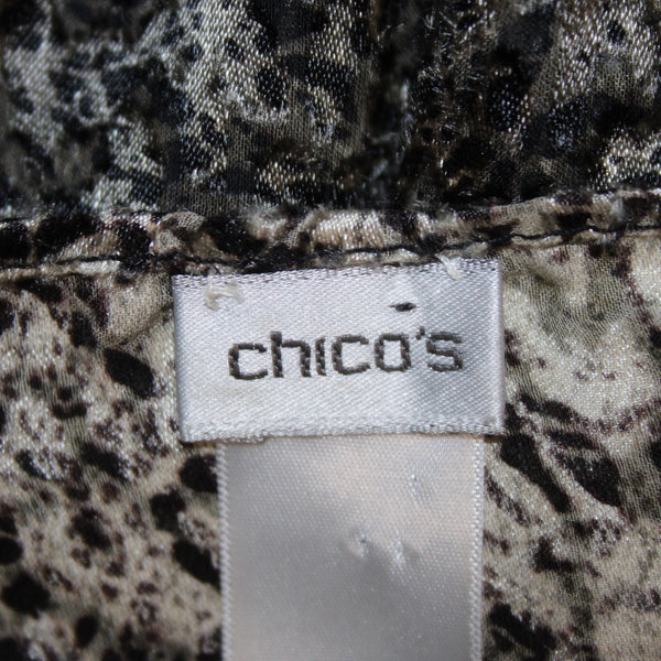Chicos Wrap Sz M Brown Black Drawstring Closure Rayon Silk Nylon Wrap