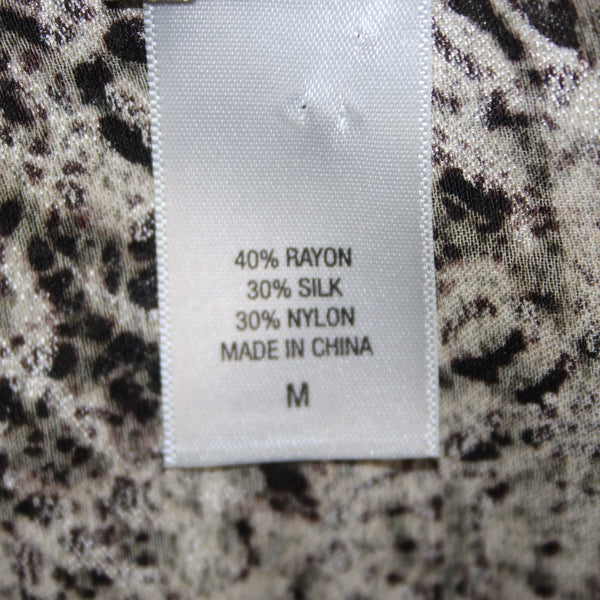 Chicos Wrap Sz M Brown Black Drawstring Closure Rayon Silk Nylon Wrap