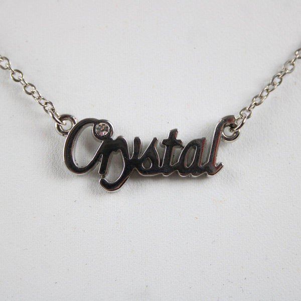 CRYSTAL NEW Name Silvertone Rhinestone 14.5" w 4.5" Multi Ring Ext Necklace