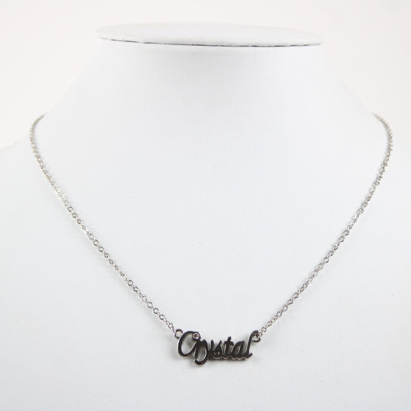 CRYSTAL NEW Name Silvertone Rhinestone 14.5" w 4.5" Multi Ring Ext Necklace