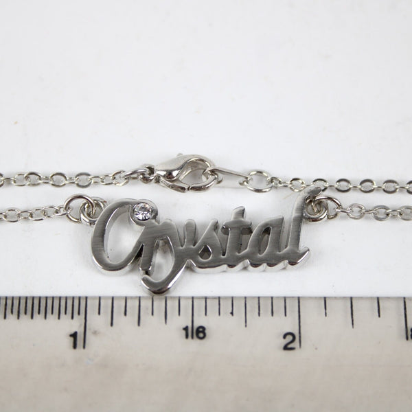 CRYSTAL NEW Name Silvertone Rhinestone 14.5" w 4.5" Multi Ring Ext Necklace