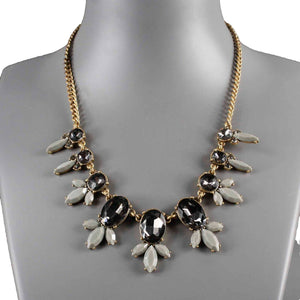 J Crew 21.25" Goldtone Chain 9 Smokey Faceted Stones Gray Accents Necklace