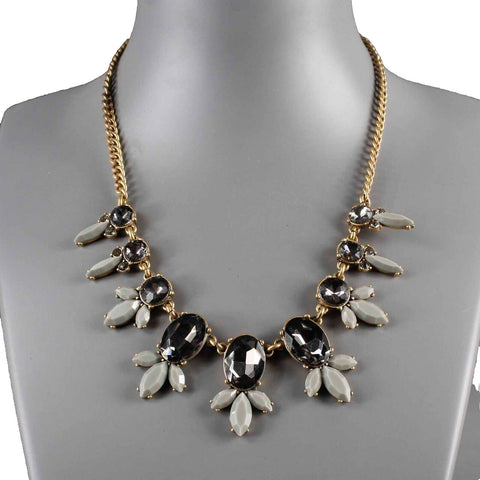J Crew 21.25" Goldtone Chain 9 Smokey Faceted Stones Gray Accents Necklace