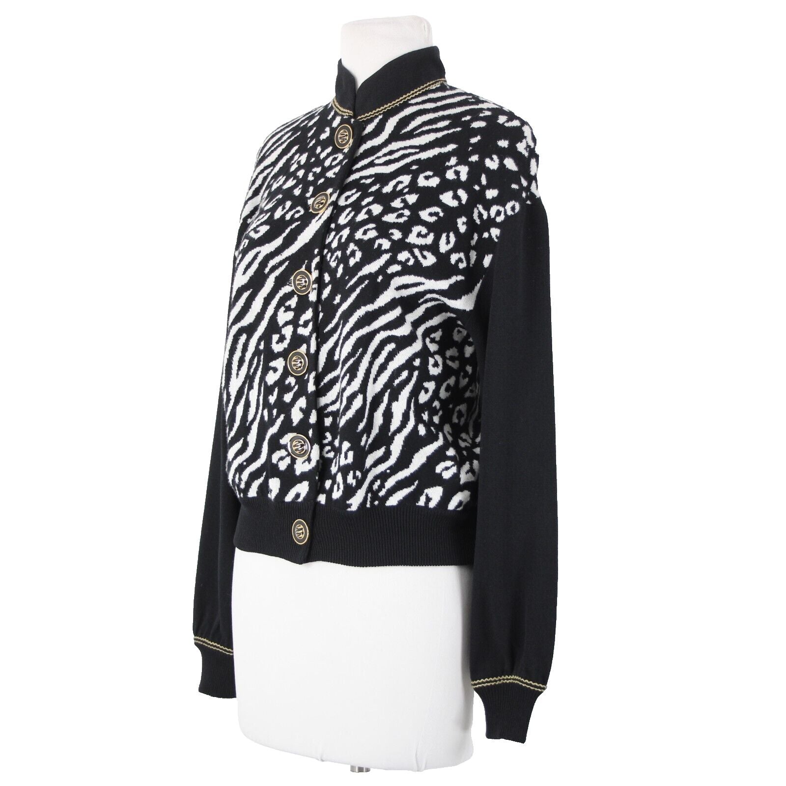 St John Collection Sz P Black White Animal Print Collared Santana Knit Jacket