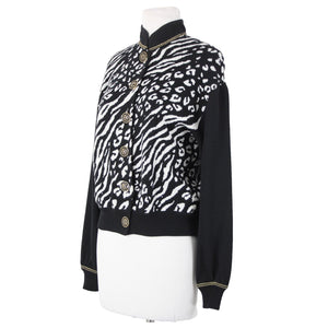 St John Collection Sz P Black White Animal Print Collared Santana Knit Jacket
