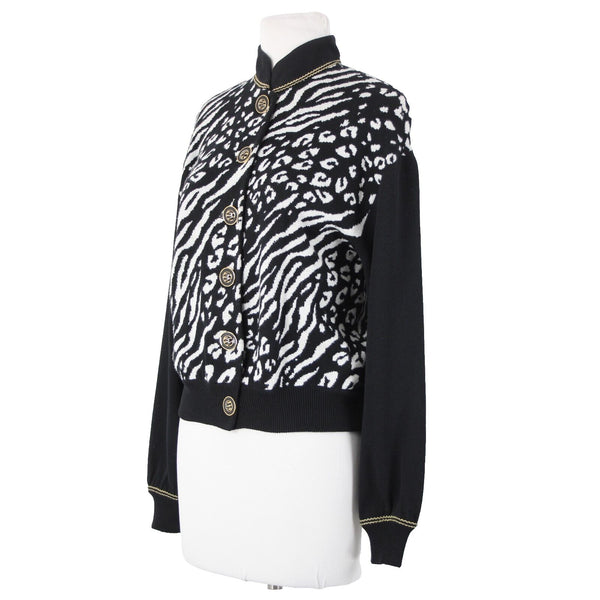 St John Collection Sz P Black White Animal Print Collared Santana Knit Jacket