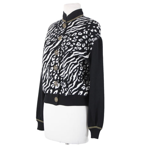 St John Collection Sz P Black White Animal Print Collared Santana Knit Jacket