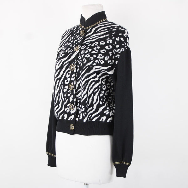St John Collection Sz P Black White Animal Print Collared Santana Knit Jacket
