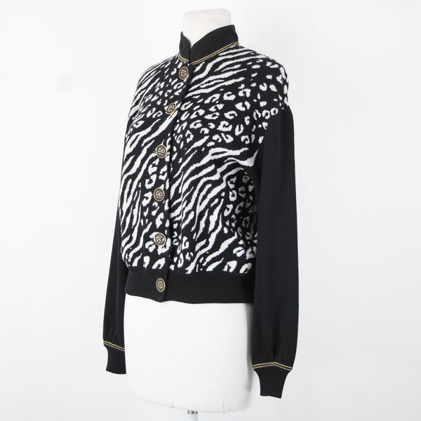 St John Collection Sz P Black White Animal Print Collared Santana Knit Jacket