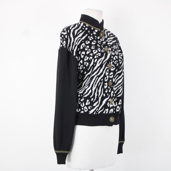 St John Collection Sz P Black White Animal Print Collared Santana Knit Jacket