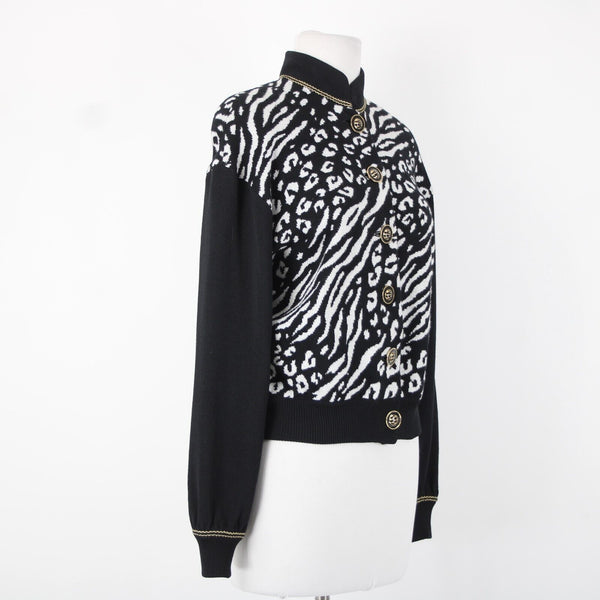 St John Collection Sz P Black White Animal Print Collared Santana Knit Jacket