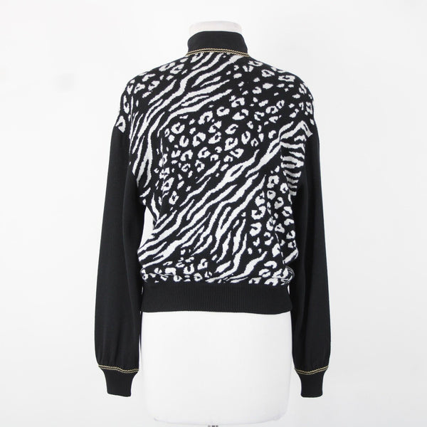 St John Collection Sz P Black White Animal Print Collared Santana Knit Jacket