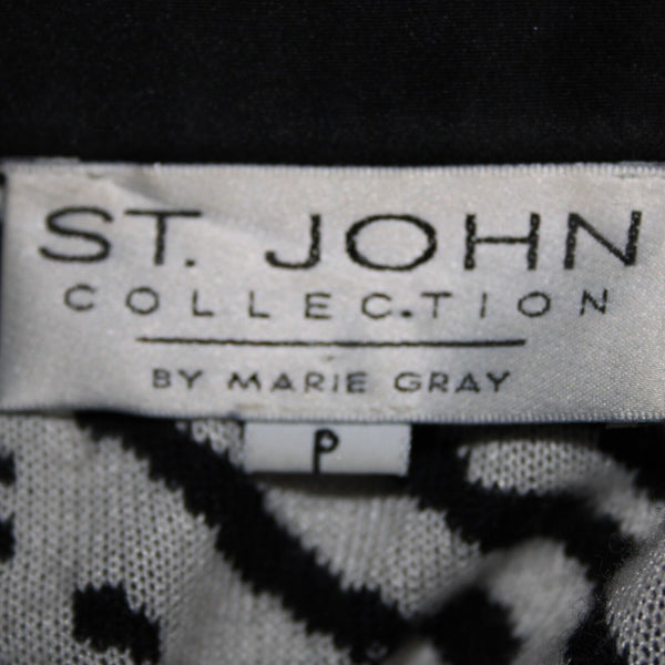 St John Collection Sz P Black White Animal Print Collared Santana Knit Jacket