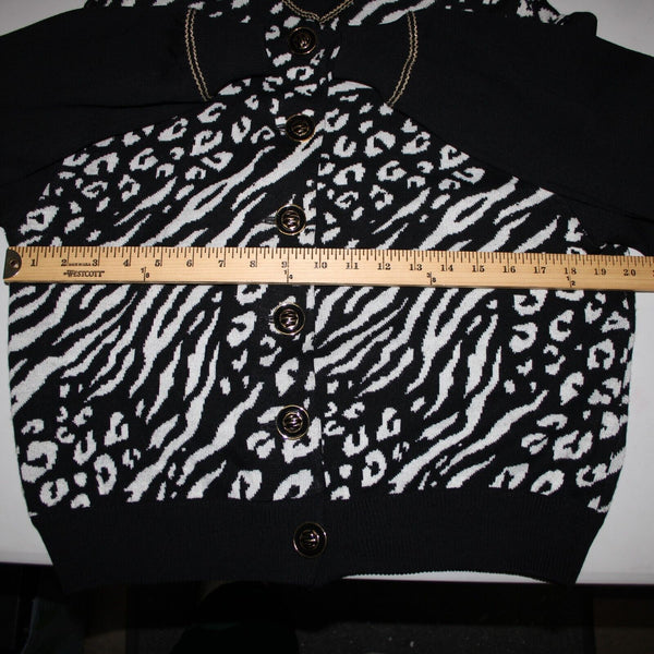 St John Collection Sz P Black White Animal Print Collared Santana Knit Jacket