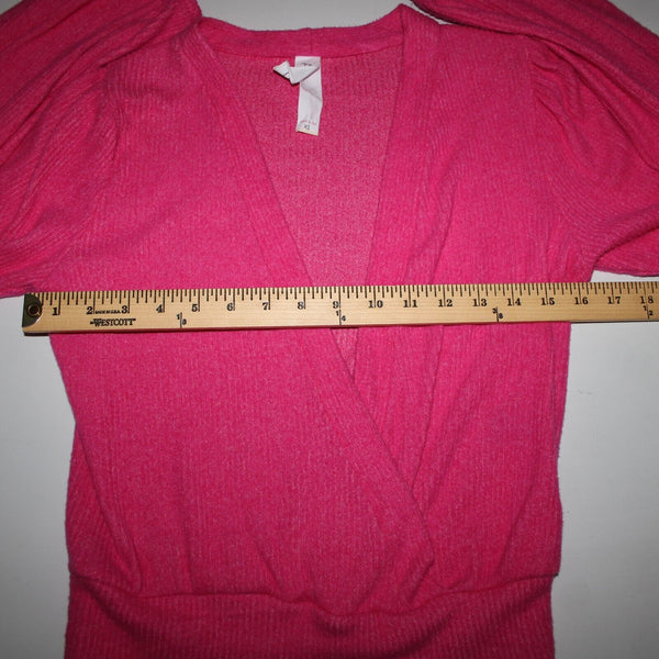 Amadi Sz XS Pink V Neck Ribbed Crop Long Sleeve Rayon Polyester Spandex Top