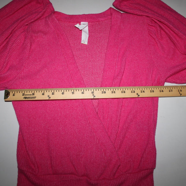 Amadi Sz XS Pink V Neck Ribbed Crop Long Sleeve Rayon Polyester Spandex Top