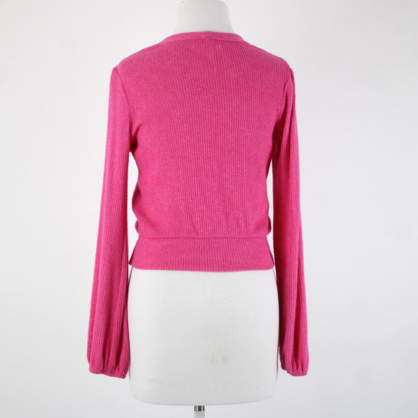 Amadi Sz XS Pink V Neck Ribbed Crop Long Sleeve Rayon Polyester Spandex Top