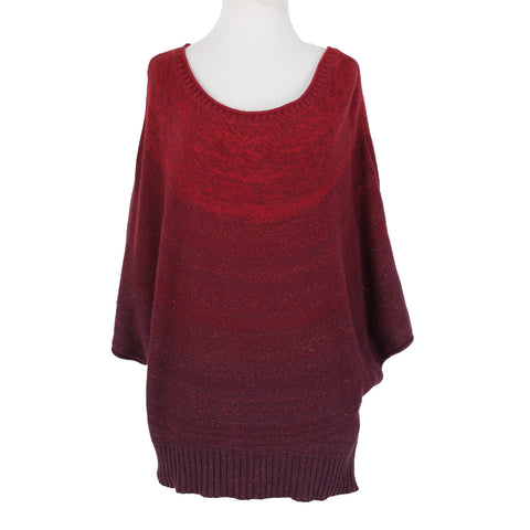 Ana Sz L Red Burgundy Ombre Metallic Cotton Nylon Angora Rabbit Hair Sweater