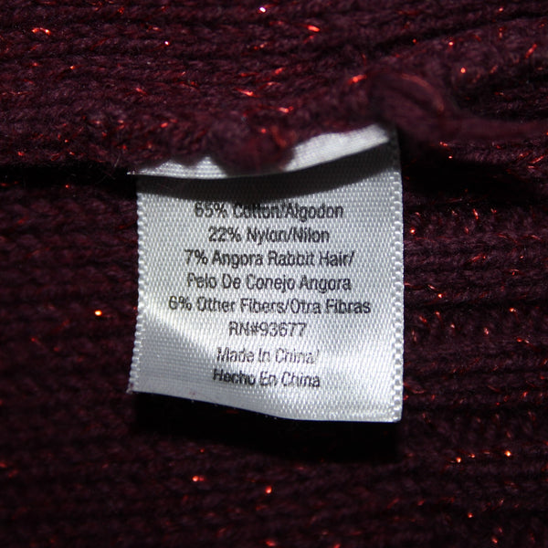Ana Sz L Red Burgundy Ombre Metallic Cotton Nylon Angora Rabbit Hair Sweater