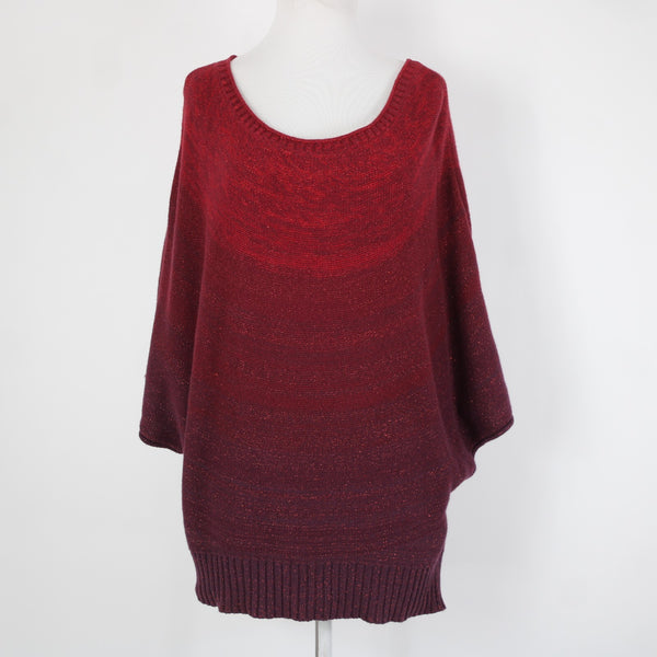 Ana Sz L Red Burgundy Ombre Metallic Cotton Nylon Angora Rabbit Hair Sweater