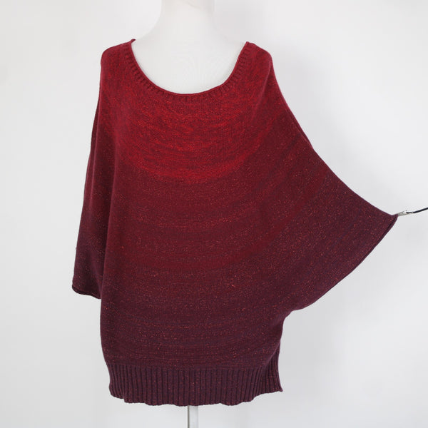 Ana Sz L Red Burgundy Ombre Metallic Cotton Nylon Angora Rabbit Hair Sweater