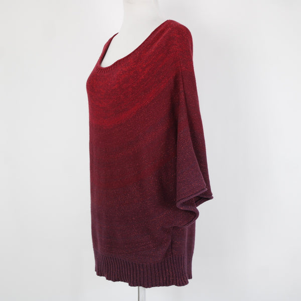 Ana Sz L Red Burgundy Ombre Metallic Cotton Nylon Angora Rabbit Hair Sweater