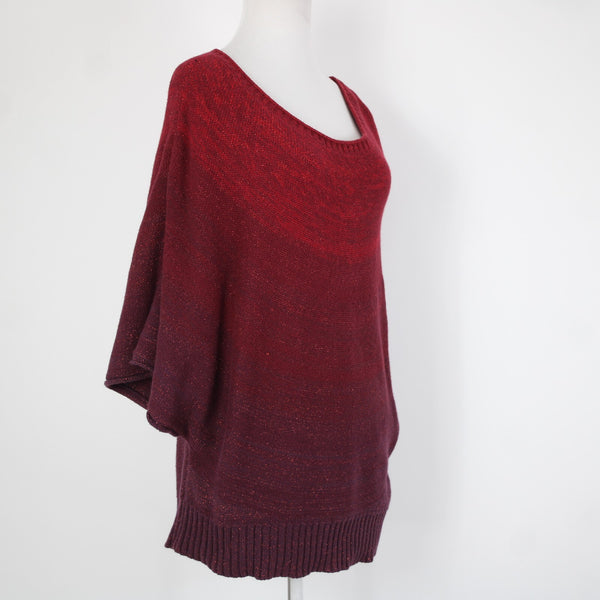 Ana Sz L Red Burgundy Ombre Metallic Cotton Nylon Angora Rabbit Hair Sweater