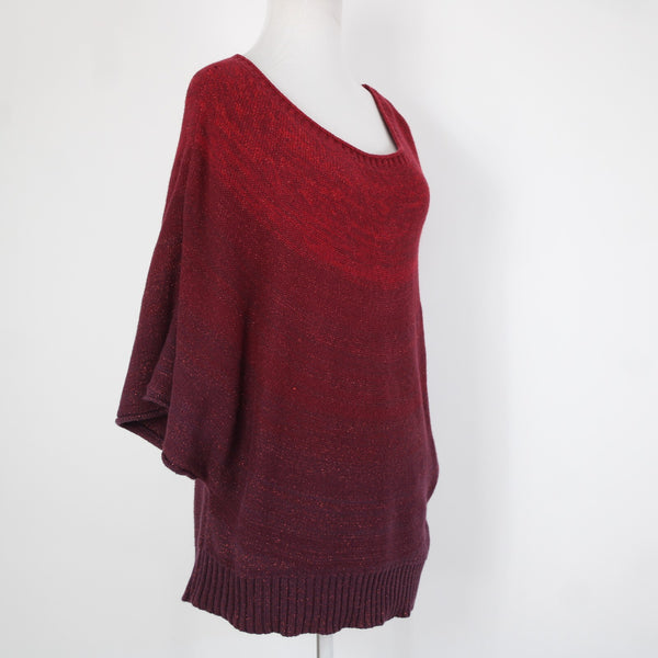 Ana Sz L Red Burgundy Ombre Metallic Cotton Nylon Angora Rabbit Hair Sweater