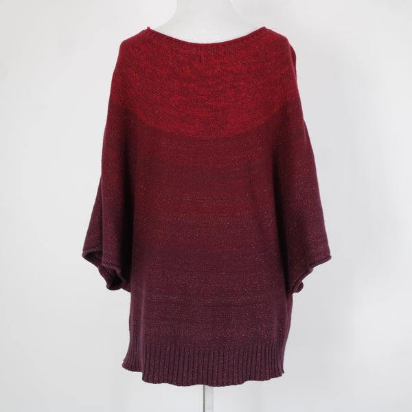 Ana Sz L Red Burgundy Ombre Metallic Cotton Nylon Angora Rabbit Hair Sweater